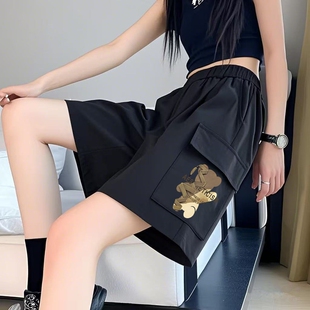 夏季 2026新款 运动休闲五分裤 工装 潮流直筒阔腿中裤 子女款 美式 短裤