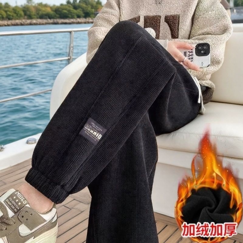 运动裤女士灯芯绒卫裤子秋冬季潮流束脚加绒加厚休闲裤保暖哈伦裤