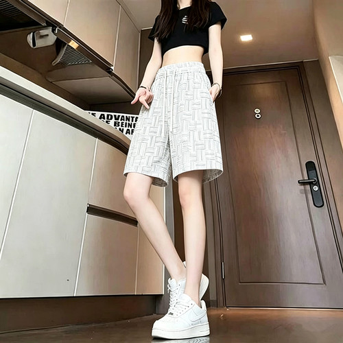 冰丝扎染五分裤女款夏季薄款休闲裤显瘦时尚直筒中裤潮流运动短裤