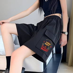 薄款 2026新款 宽松美式 工装 潮五分阔腿运动裤 女夏季 直筒休闲裤 短裤