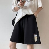 女休闲裤 运动裤 热裤 黑色短裤 夏季 松紧腰宽松阔腿裤 子百搭五分中裤