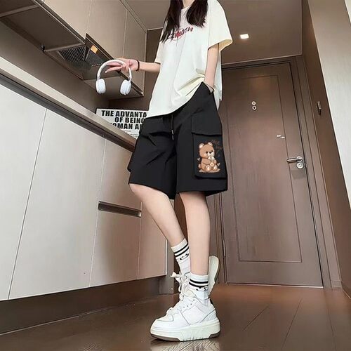 运动短裤子女夏季薄款宽松休闲裤显瘦时尚潮流直筒中裤工装五分裤