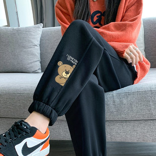 子女冬季 外穿休闲长裤 加绒加厚卫裤 大码 宽松百搭运动裤 胖mm束脚裤