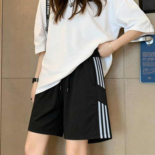 冰丝三条杠短裤子女款夏季薄款宽松直筒五分裤潮流百搭休闲运动裤