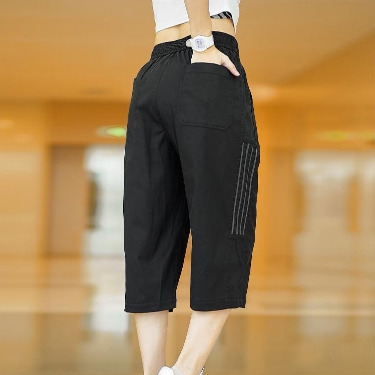 冰丝运动短裤女士七分裤夏季薄款高腰显瘦直筒中裤潮流爆款休闲裤