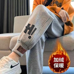 爆款 束脚长裤 加绒加厚运动裤 宽松百搭哈伦裤 女士休闲保暖卫裤 冬季