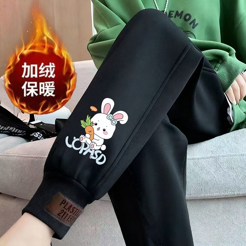 加绒运动裤女秋冬季束脚休闲裤加厚保暖卫裤女外穿潮流爆款哈伦裤