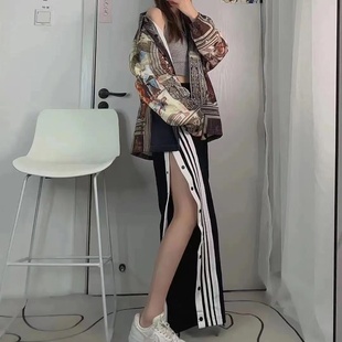 训练裤 篮球裤 女全开扣长裤 子夏季 潮 直筒美式 宽松休闲运动裤 排扣裤