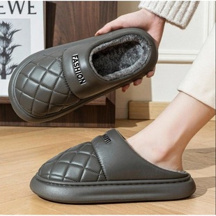 男冬季 男士 厚底新款 加绒包头拖男皮拖鞋 家居室内保暖鞋 高档棉拖鞋