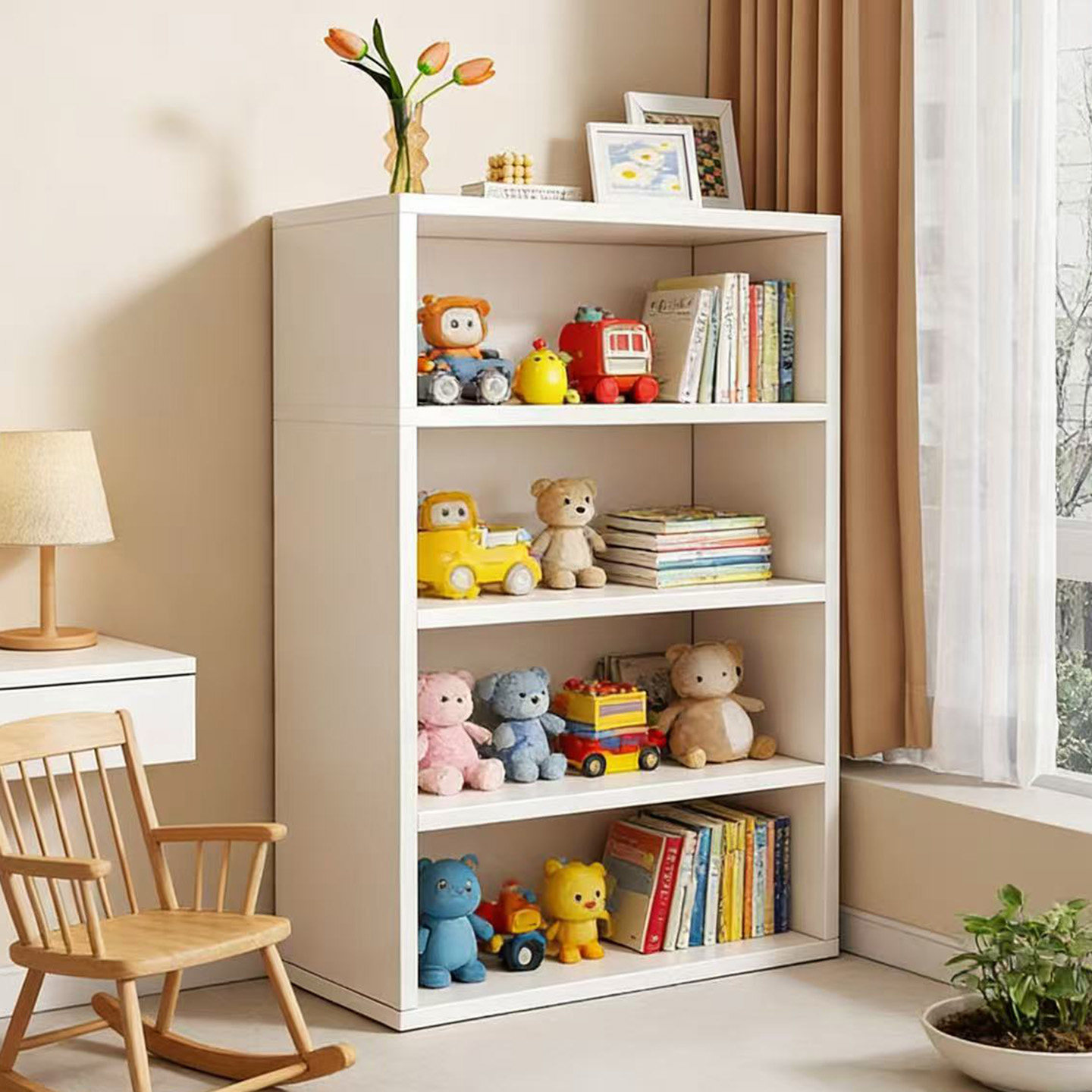 简约白色实木多层收纳书架