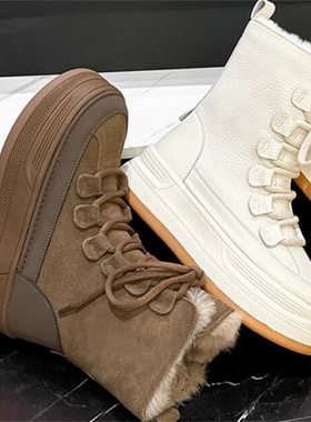 2026冬新款隐形内增高9厘米 真皮圆头厚底保暖靴子坡跟雪地靴B567
