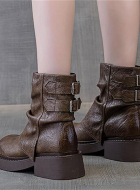 2026秋冬新款隐形内增高8厘米 真皮粗跟自然邹保暖加绒时装靴B583
