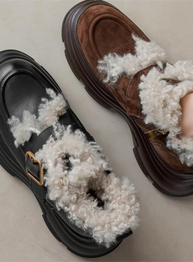 2026冬季新款隐形内增高9厘米 真皮厚底圆头皮带扣保暖雪地靴B663