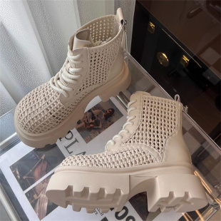 2026夏季新款隐形内增高10厘米真皮网状厚底圆头短筒凉鞋马丁靴B7