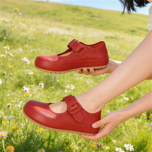 2026春季 隐形内增高4厘米 真皮圆头一字扣浅口玛丽珍单鞋 B808 新款