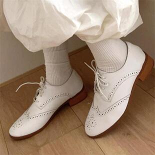2026春季新款隐形内增高5厘米 真皮圆头复古镂空系带浅口单鞋A553