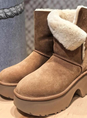 2026冬季新款隐形内增高10厘米真皮厚底羊皮毛一体中筒雪地靴B518