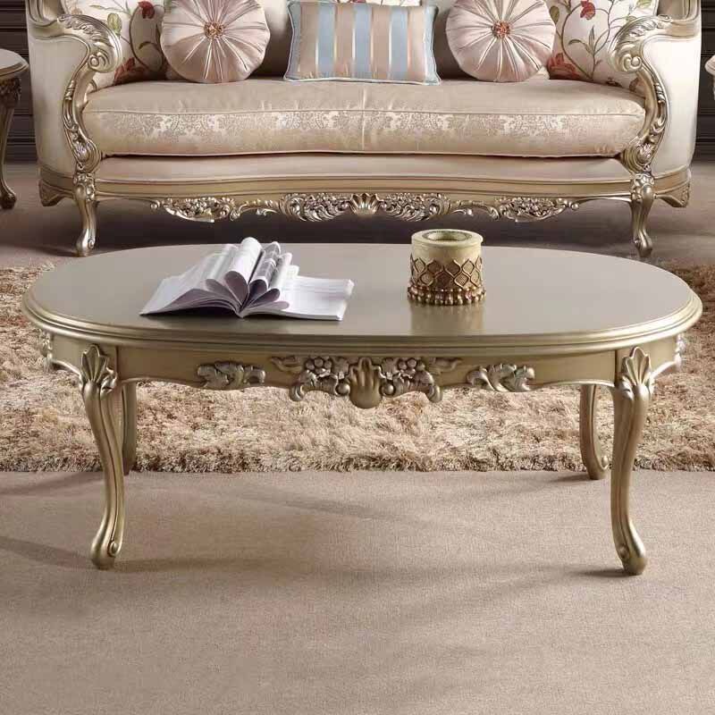 欧式实木椭圆形茶几组合美式客厅雕花复古香槟金做旧奢华家具直销