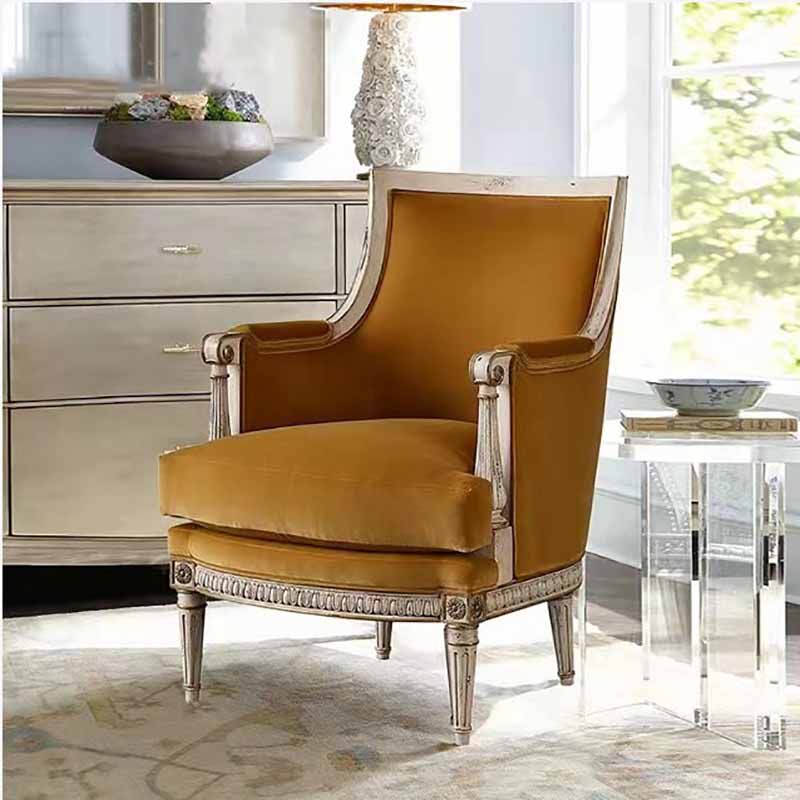 美式乡村单人椅实木做旧单人休闲椅民宿影楼样板间客厅简约洽谈椅