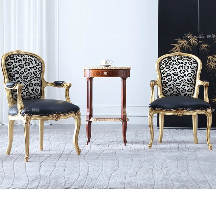 宫廷法式真皮休闲椅全实木高端欧式平层客厅豹纹休闲椅定制HF