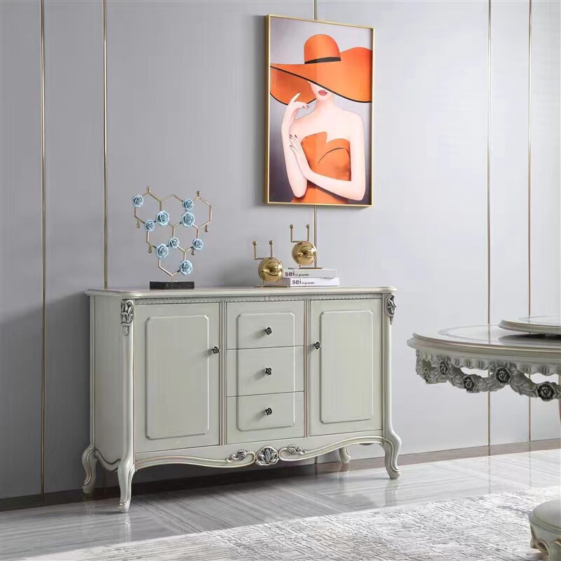 法式轻奢实木餐边柜欧欧式雕刻家用客厅玄关柜收纳柜简约储物柜