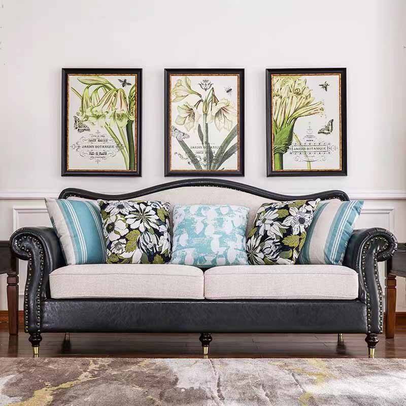 美式轻奢实木沙发欧式复古简约小户型皮布艺沙发123组合整装家具