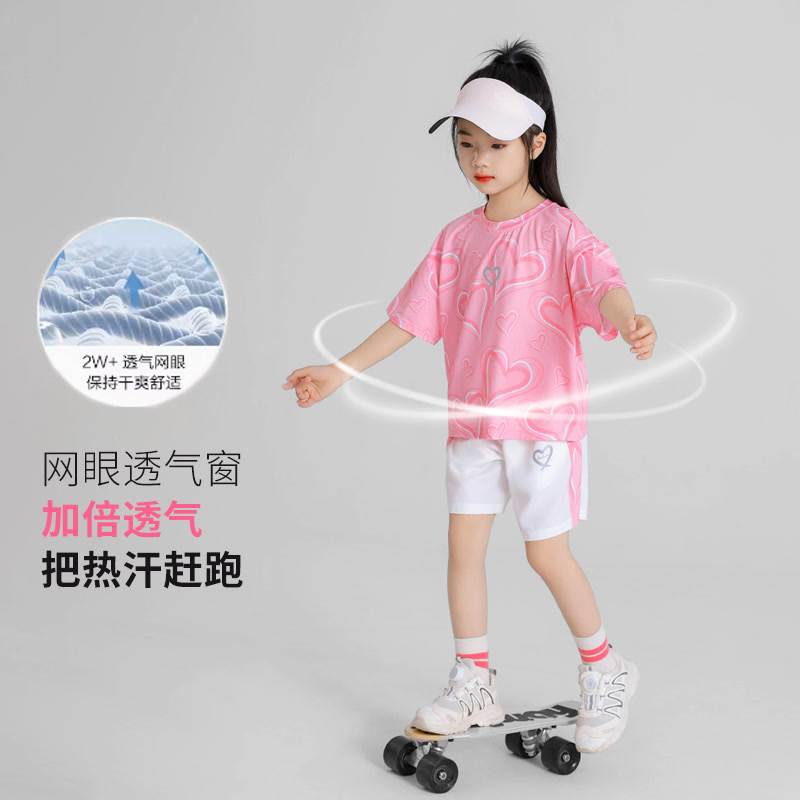 女童套装夏季薄款2025新款儿童速干衣圆领套头短袖短裤运动两件套