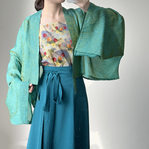 暗袖盈香【青黛】人丝幻彩法门寺短衫唐制八破裙汉服女日常通勤