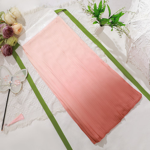 暗袖盈香小毛桃乱麻渐变百褶裙