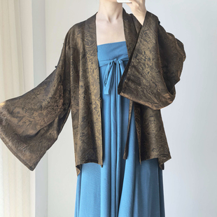 暗袖盈香【余霞】人丝幻彩面料改良北朝褶衣黑金配色日常通勤