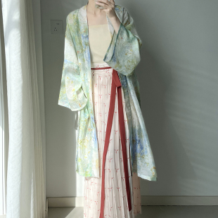 汉服女宋制仿铁拐墓印花长衫 水彩画 日常百搭通勤 盈香 暗袖