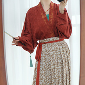 盈香 改良汉元 玫瑰 短衫 素人棉提花秋 原创汉服宋制交领飞机袖 暗袖