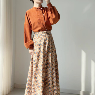 原创汉服女汉元 陆英铁锈红 素高领上衣半身裙日常通勤 盈香 暗袖