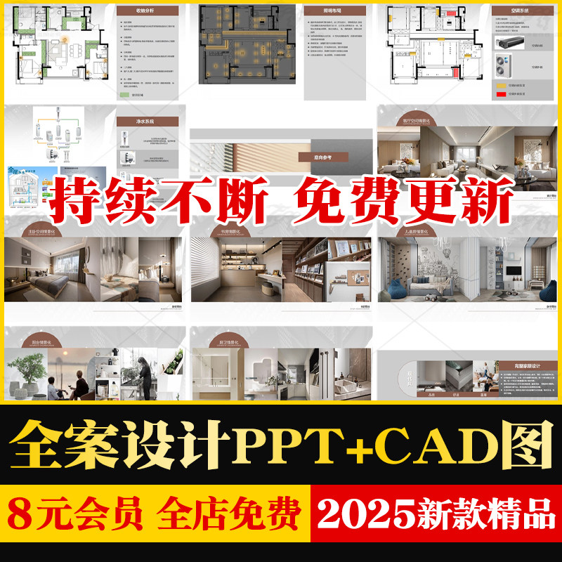 家装全案设计PPT汇报概念提案模板CAD施工图平立面空间布局效果图图片