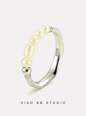 珍珠竹节戒指女生款精致小巧百搭食指尾戒轻奢小众设计高级感手饰