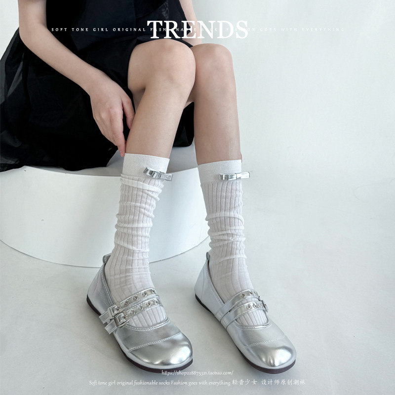 百搭简约miu风~春夏季纯色竖条纹中筒堆堆袜走秀款蝴蝶结小腿袜女,女士内衣/男士内衣/家居服,长筒袜,淘宝优惠券,粉丝福利购,淘宝优惠卷