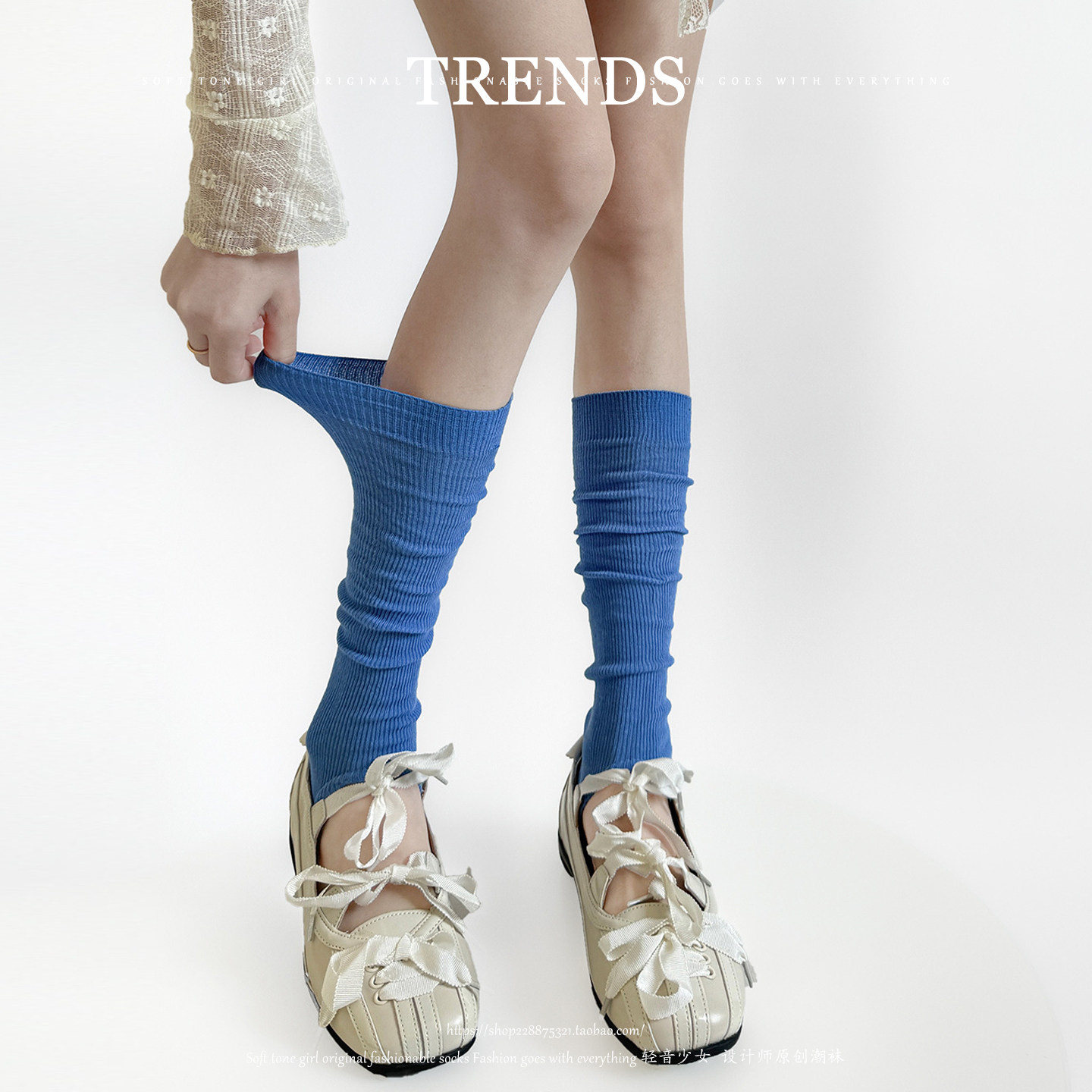 春夏百搭纯色竖纹踩脚袜套