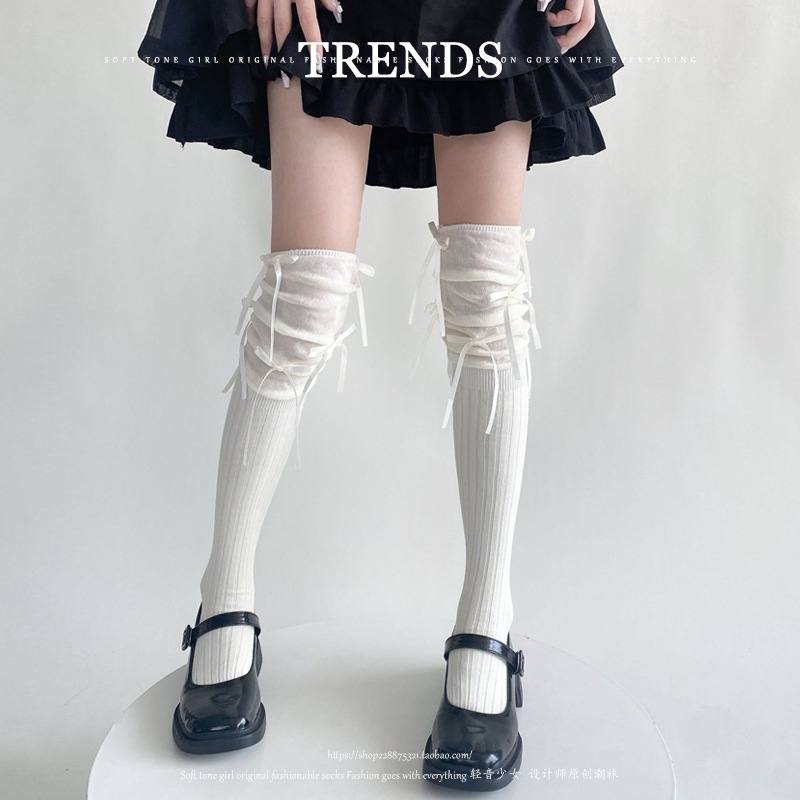 日系少女蝴蝶结过膝袜春夏薄款