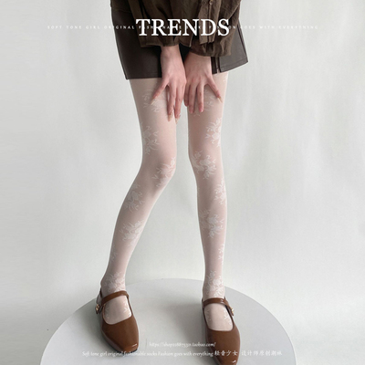 复古氛围感蔷薇玫瑰花白丝袜