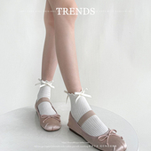 少女心满满 甜美简约百搭木耳边棉袜竖条短袜蝴蝶结芭蕾风袜子女