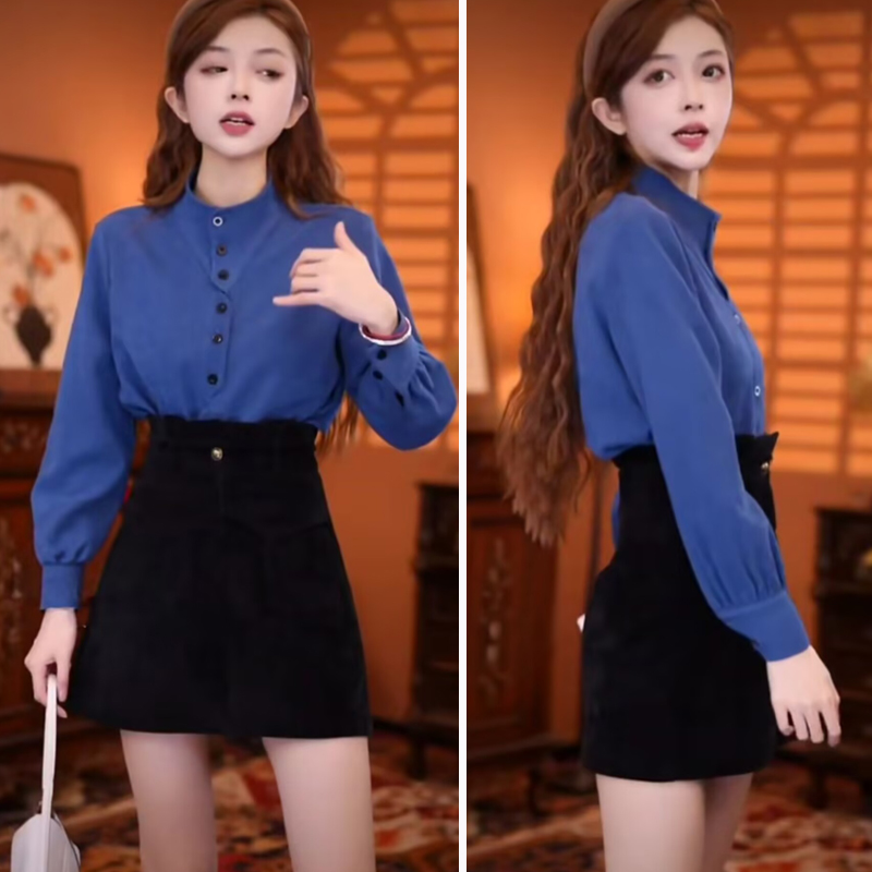 高级感立领衬衫复古港风别致上衣