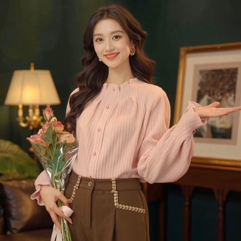 港风chic别致上衣女保暖磨毛衬衫