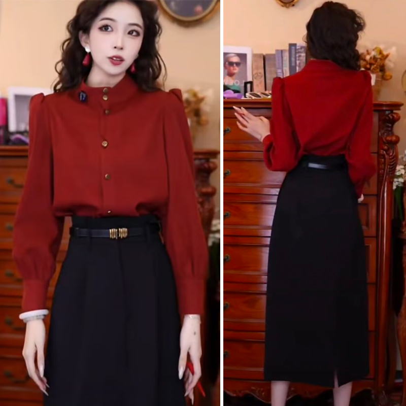 港风高级感宽松上衣长袖衬衫女