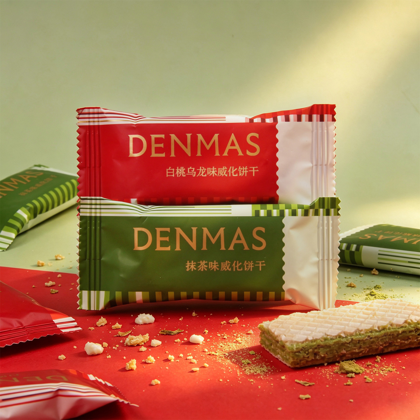 英国DANMAS丹玛仕抹茶味白桃乌龙味威化饼干结婚订婚喜饼点心零食图片