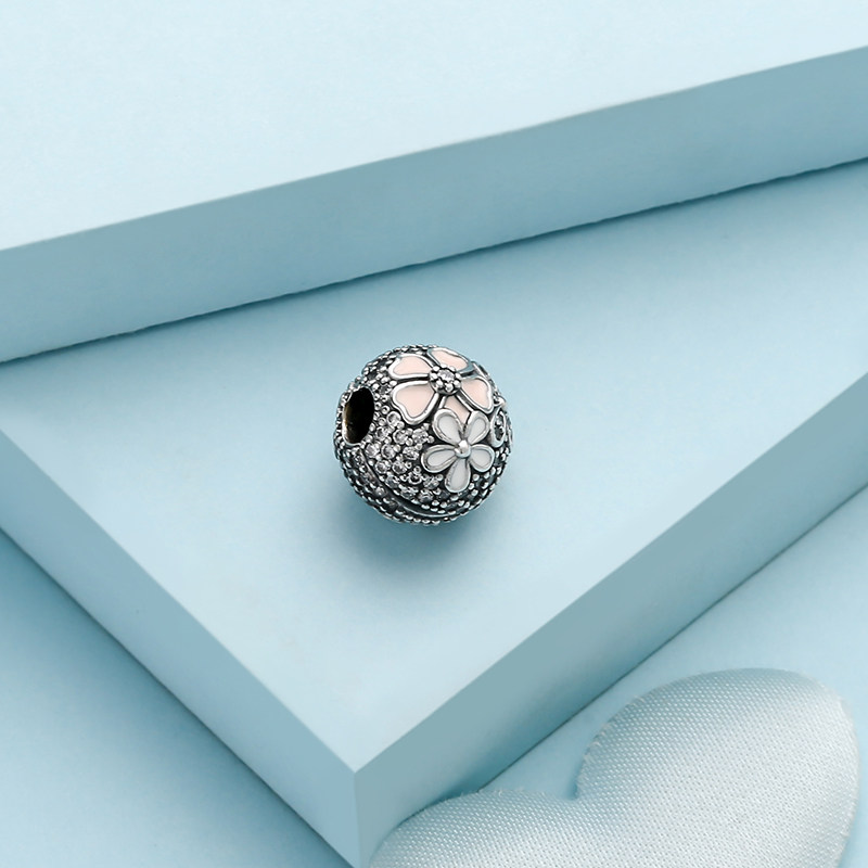 Pandora潘多拉串珠诗花绽放珐琅粉色串饰固定夹792084CZ
