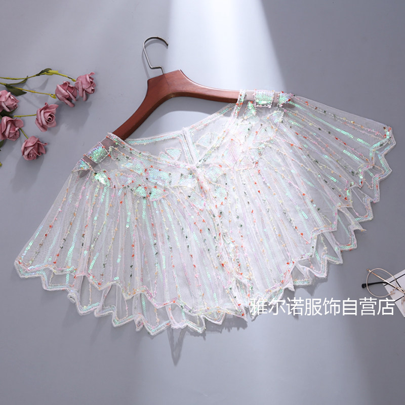 蕾丝旗袍小披肩夏季薄款配裙子网纱上衣仙女短外套吊带裙外搭开衫