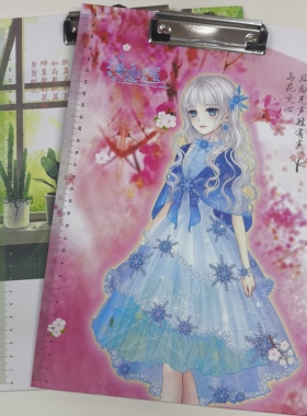 动漫卡通风A4文件夹蓝色公主插画试卷夹创意设计感
