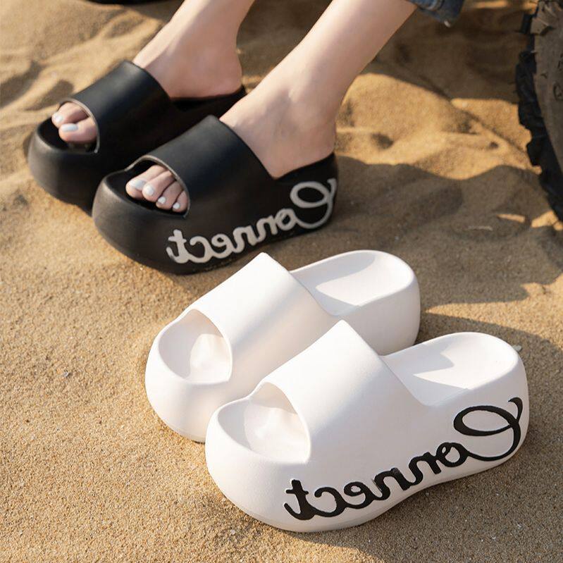 8cm厚底字母印花一字拖女夏季时尚外穿增高防滑凉拖鞋百搭小个子