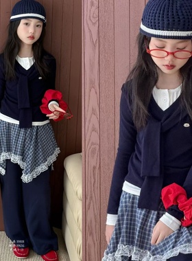 wooso吾束童装2025秋新款女童假两件披肩长袖T恤韩版打底衫99808