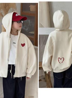 布芮欧童装2025春款女童爱心连帽外套中大童韩版休闲拉链衫99013